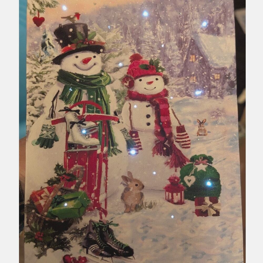 Oak Street Wholesale 8.25" x 6" LED  Lighted Canvas Wall Art Snowman